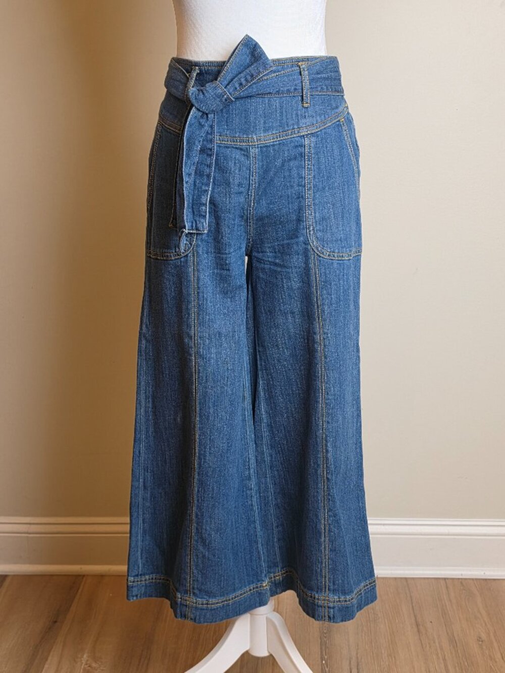 Pilcro (Anthropologie) Tie‑Waist High‑Rise Wide‑Leg Pants — Size 26/P